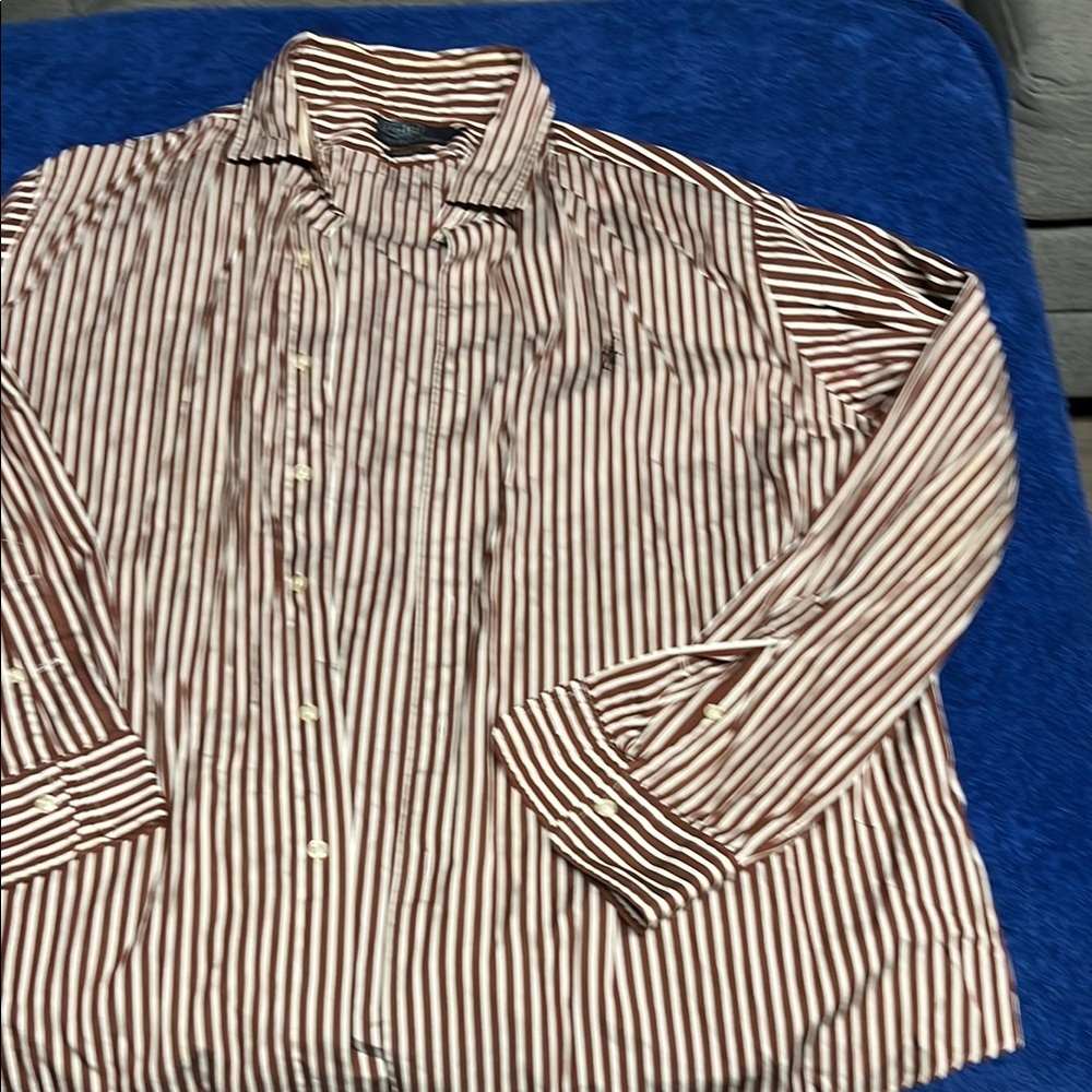 Polo by Ralph Lauren Brown and White Striped Dress Shirt